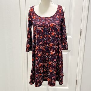 Mudd Long Sleeve Multi Color Floral Print Cold Shoulder Swing Dress Size Medium